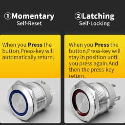12/16/19/22mm Metal Push Button Switch Power Button Waterproof Flat Circular Button LED Light Self-lock Button 5v 12v 24v 220v