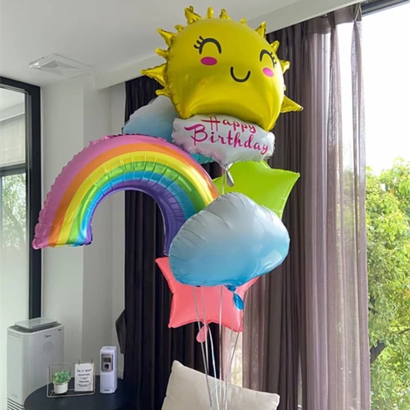 New Rainbow Sun Balloon 18-inch Cartoon Macaron Five-pointed Star Blue Sky White Cloud Children's Birthday Party Decoration