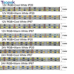 Double Row 5050 RGBW RGBWW RGB Cool White Warm White Flexible LED Strips DC12V 24V 5M/roll 120led/M 600LEDs 15mm PCB