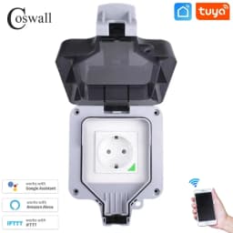 Coswall Tuya / Smart Life Wifi Voice Control IP66 Waterproof EU Socket Timer Switch Programmable Work With Alexa Google Home