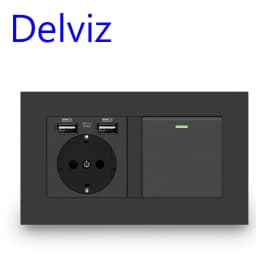 Delviz EU Standard Light Switch, 16A power Outlet, 146mm * 86mm panel, 1 Gang 1Way / 2Way Stair Corridor Switch, Wall USB Socket