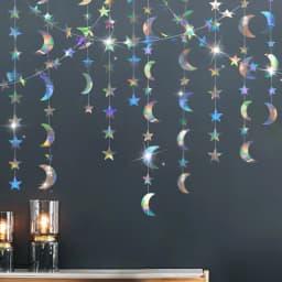 Iridescent Twinkle Little Star Moon Garland Holographic Hanging Streamers Party Decorations Glitter Crescent Garland EID Ramadan