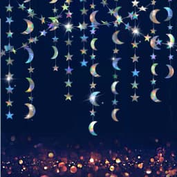 Iridescent Twinkle Little Star Moon Garland Holographic Hanging Streamers Party Decorations Glitter Crescent Garland EID Ramadan