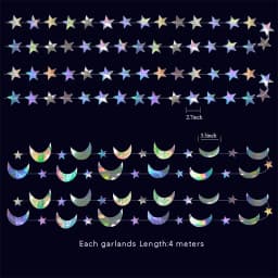 Iridescent Twinkle Little Star Moon Garland Holographic Hanging Streamers Party Decorations Glitter Crescent Garland EID Ramadan