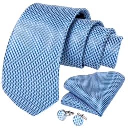 Hi-Tie Light Blue Sold Gift Silk Wedding Tie For Men Handkerchief Cufflink Nicktie Set Fashion Design Business Party Dropship