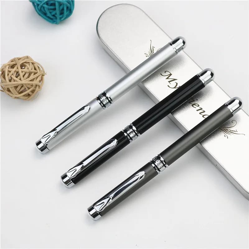 Portable Small Signature Pen Pocket Metal Gel Pen 2 Extra 0.5mm Refills in Black and Blue