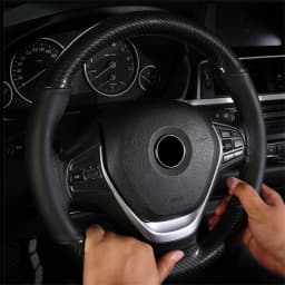 Carbon Fiber Car Steering Wheel Cover Sew DIY Hand Stitch PU Leather Protector Braiding Cover For Steering Wheel 38 cm