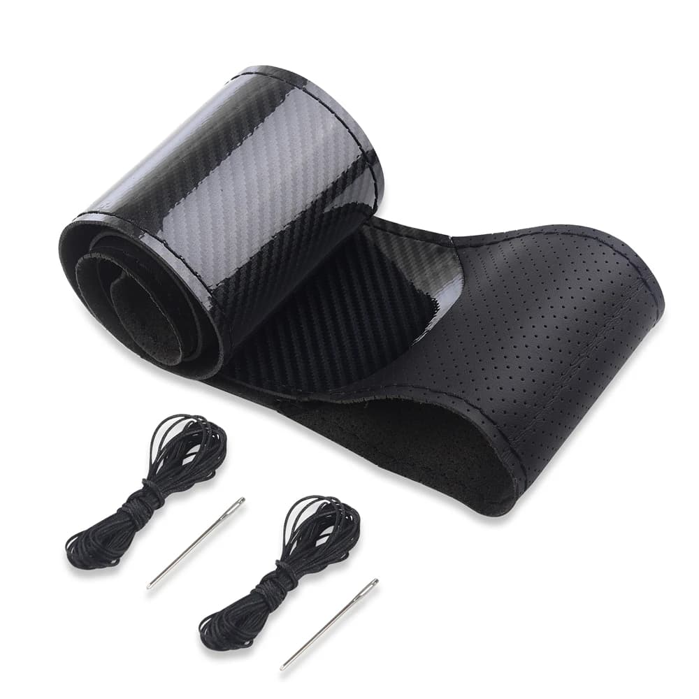 Carbon Fiber Car Steering Wheel Cover Sew DIY Hand Stitch PU Leather Protector Braiding Cover For Steering Wheel 38 cm