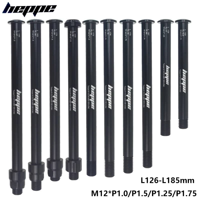 HEPPE MTB Road Bike Thru Axle Rear Hub Thru Axle Front Fork Shaft Skewers 12x100 12x110 12x142 12x148 M12xP1.0/P1.5/P1.75