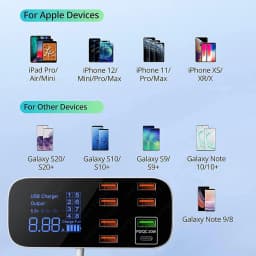 40W 8 Port USB Phone Fast Charger QC3.0 USB C Type C PD Fast Charging Station Portable Travel Wall Charger for iPhone 17 Samsung