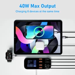 40W 8 Port USB Phone Fast Charger QC3.0 USB C Type C PD Fast Charging Station Portable Travel Wall Charger for iPhone 17 Samsung