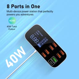 40W 8 Port USB Phone Fast Charger QC3.0 USB C Type C PD Fast Charging Station Portable Travel Wall Charger for iPhone 17 Samsung
