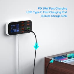 40W 8 Port USB Phone Fast Charger QC3.0 USB C Type C PD Fast Charging Station Portable Travel Wall Charger for iPhone 17 Samsung