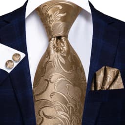 Hi-Tie Champagne Gold Striped Paisley Solid Men Silk Wedding Tie Fashion Design Necktie For Men Hanky Cufflink Business Party