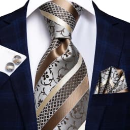 Hi-Tie Champagne Gold Striped Paisley Solid Men Silk Wedding Tie Fashion Design Necktie For Men Hanky Cufflink Business Party