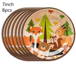 Woodland Tableware Jungle Safari Birthday Decoration Wild One 1st Bithday Party Supplies Forest Animal Paper Plates Banner