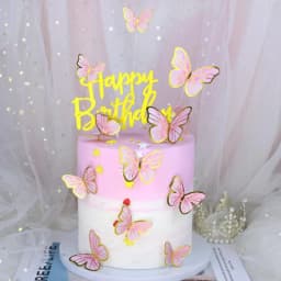 1Set Butterfly Paper Cake Topper Artificial Flower Head Happy Birthday Baby Shower Wedding Party Decor DIY Gift Baking Supplies