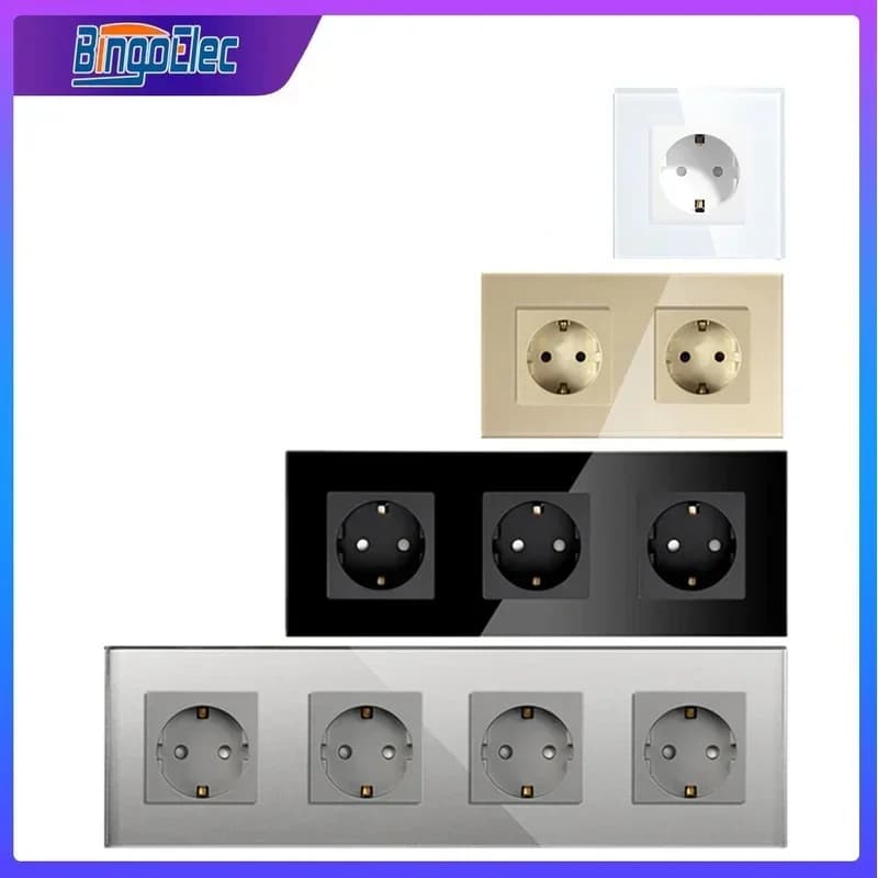 Wall Socket Crystal Glass Panel 16A Double Wall Power Outlet Triple Electrical sockets For Home Improvemet EU Standard Bingoelec