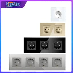 Wall Socket Crystal Glass Panel 16A Double Wall Power Outlet Triple Electrical sockets For Home Improvemet EU Standard Bingoelec