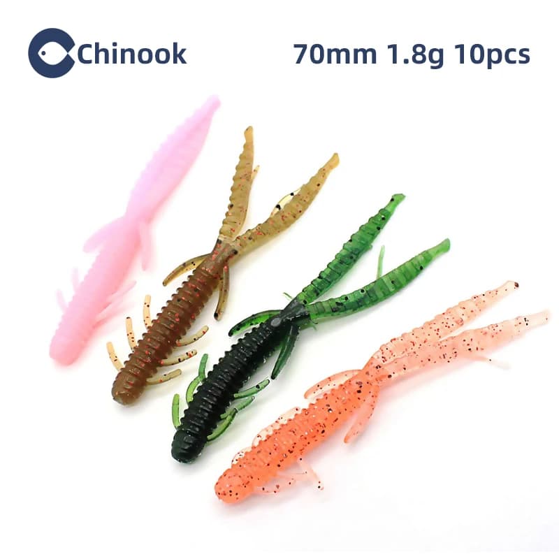 Chinook Soft Bait Lure 70mm 1.8g 10pcs Bamboo Shrimp Lure Wobblers Worm Fishing Silicone Fish Artificial Bait