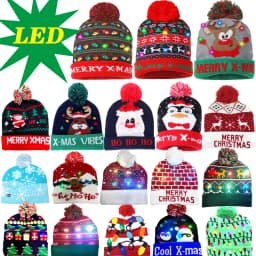 New Style! LED Christmas Hat Beanie Light Up Illuminate Warm Hat 48 Patterns New Year Snowman Sweater Hat Christmas Decorations