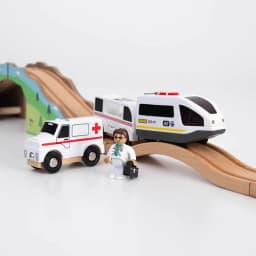New Fire Truck Magnetic Train Car Ambulance Police Car Fire Truck Helicopter Compatible Brio Wood Track Children's Toys