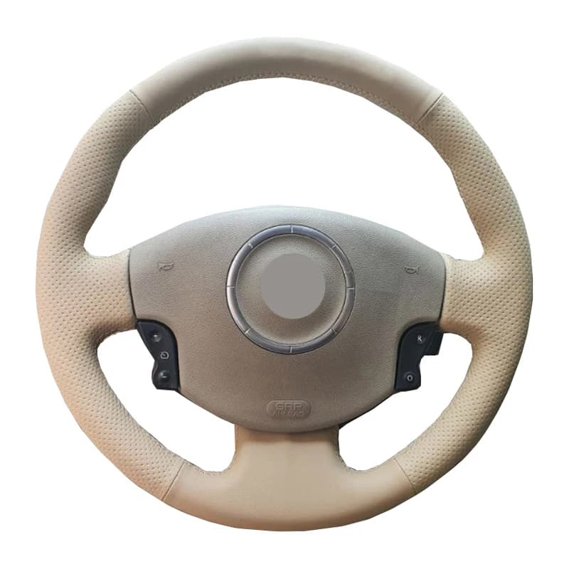Hand Sewing Car Steering Wheel Cover Wrap Beige Leather Suede For Renault Megane 2 2002-2009 Scenic 2 (Grand Scenic) Kangoo 2