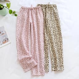 2026 Spring And Summer New Ladies Pants 100% Cotton Crepe Leopard Print Pajamas Sweat-absorbent Breathable Home Pants Trousers