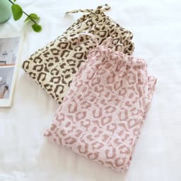 2026 Spring And Summer New Ladies Pants 100% Cotton Crepe Leopard Print Pajamas Sweat-absorbent Breathable Home Pants Trousers