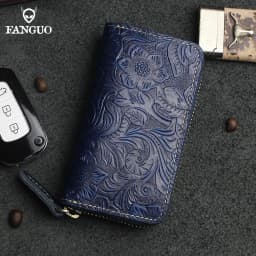 Genuine Leather Key Wallet Handmade Smart Key Pocket Keychain Credit Card Slot Portable Card Wallet With Zipper For Men, Women