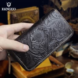 Genuine Leather Key Wallet Handmade Smart Key Pocket Keychain Credit Card Slot Portable Card Wallet With Zipper For Men, Women