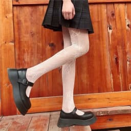 Lolita School Girl Floral Tights Fishnet Over Knee Stocking Long Adorable Anime Gothic Black White Kawaii Sexy Cosplay Costumes