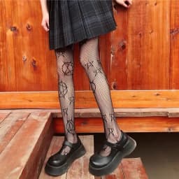 Lolita School Girl Floral Tights Fishnet Over Knee Stocking Long Adorable Anime Gothic Black White Kawaii Sexy Cosplay Costumes