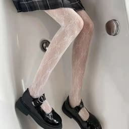 Lolita School Girl Floral Tights Fishnet Over Knee Stocking Long Adorable Anime Gothic Black White Kawaii Sexy Cosplay Costumes
