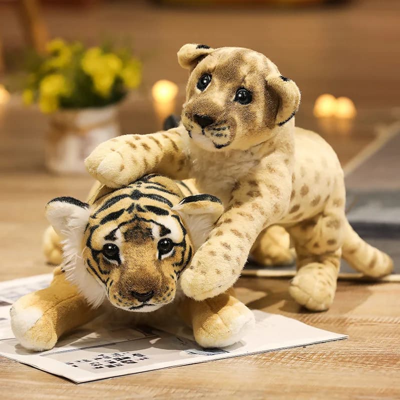 39/48/58cm Lovely Lion Tiger Leopard Plush Toys Cute Simulation Dolls Stuffed Soft Real Like Animal Toys Child Kids Decor Gift