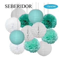 Blue White Set Round Paper Lantern Hanging Ball Honeycomb Kit For Kids Boy 1st Birthday Party Favor Baby Baptism Wedding Decor