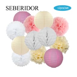 Blue White Set Round Paper Lantern Hanging Ball Honeycomb Kit For Kids Boy 1st Birthday Party Favor Baby Baptism Wedding Decor