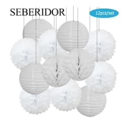 Blue White Set Round Paper Lantern Hanging Ball Honeycomb Kit For Kids Boy 1st Birthday Party Favor Baby Baptism Wedding Decor