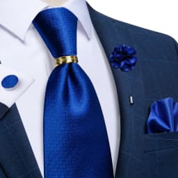 Handmade Paisley Floral Royal Blue Men's Neck Tie Classic 8cm Width Woven Jacquard Tie With Pocket Square Cufflinks Brooch