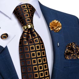 Handmade Paisley Floral Royal Blue Men's Neck Tie Classic 8cm Width Woven Jacquard Tie With Pocket Square Cufflinks Brooch