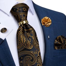Handmade Paisley Floral Royal Blue Men's Neck Tie Classic 8cm Width Woven Jacquard Tie With Pocket Square Cufflinks Brooch