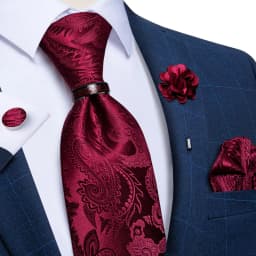 Handmade Paisley Floral Royal Blue Men's Neck Tie Classic 8cm Width Woven Jacquard Tie With Pocket Square Cufflinks Brooch