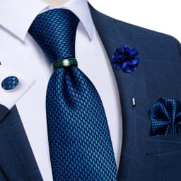 Handmade Paisley Floral Royal Blue Men's Neck Tie Classic 8cm Width Woven Jacquard Tie With Pocket Square Cufflinks Brooch