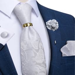 Handmade Paisley Floral Royal Blue Men's Neck Tie Classic 8cm Width Woven Jacquard Tie With Pocket Square Cufflinks Brooch