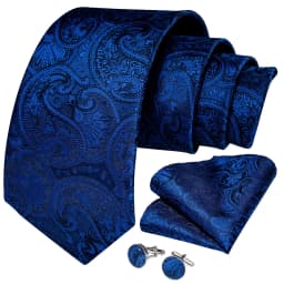 Handmade Paisley Floral Royal Blue Men's Neck Tie Classic 8cm Width Woven Jacquard Tie With Pocket Square Cufflinks Brooch