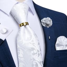Handmade Paisley Floral Royal Blue Men's Neck Tie Classic 8cm Width Woven Jacquard Tie With Pocket Square Cufflinks Brooch