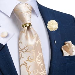 Handmade Paisley Floral Royal Blue Men's Neck Tie Classic 8cm Width Woven Jacquard Tie With Pocket Square Cufflinks Brooch