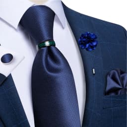 Handmade Paisley Floral Royal Blue Men's Neck Tie Classic 8cm Width Woven Jacquard Tie With Pocket Square Cufflinks Brooch