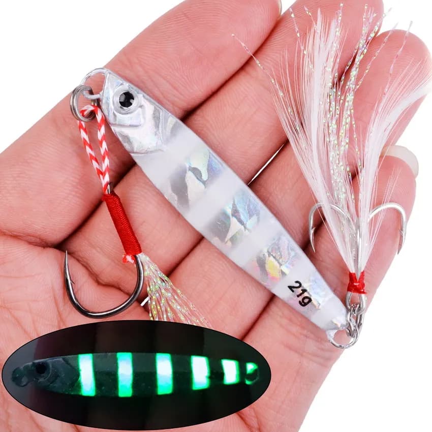 Fishing Glow Jigs 7g/10g/14g/21g/28g Lead Lure Shore Cast Metal Jig Spoon Sea Bass Casting Bait Artificial Fishing Lures