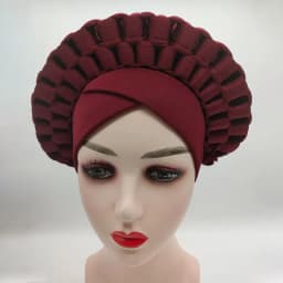 2022 Fashion African Turbans for Women Ready to Wear Auto Gele Headties Nigerian Aso Oke Head Wraps for Traditional Wedding